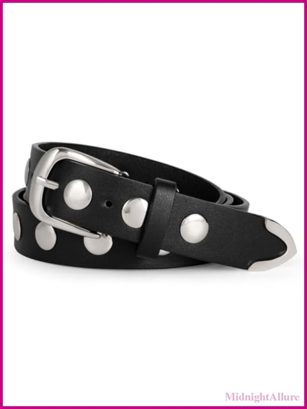WERFORU Women's PU Leather Studded Belt with Gold Buckle